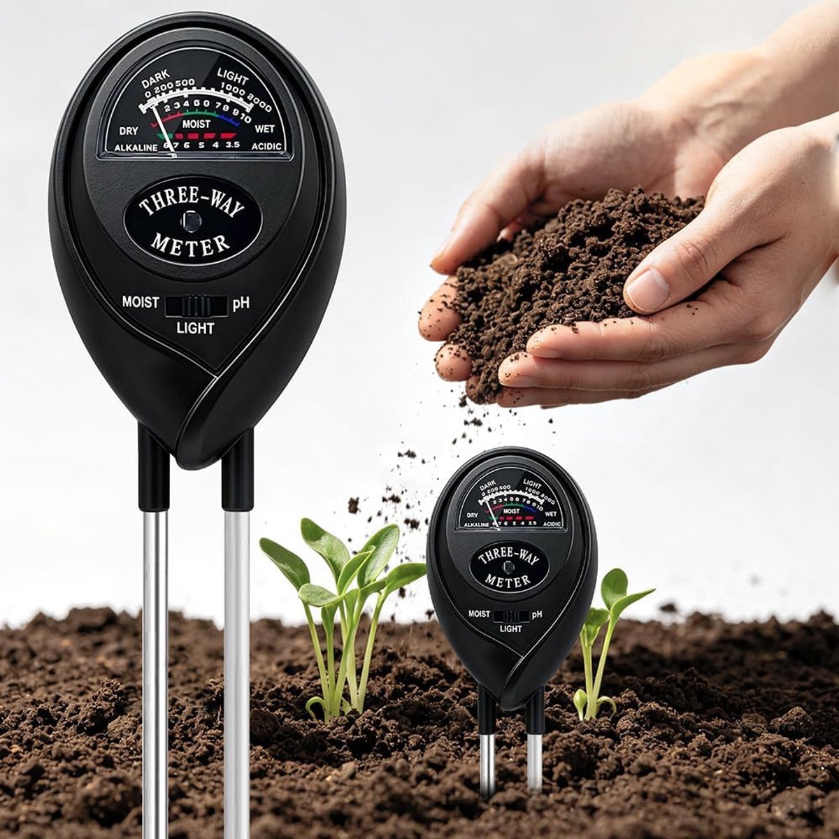 Vloermeter 3-in-1 - bodem-pH-meter - meet vocht, pH en licht - ideale tool voor tuin en gazon - SnelShoppen