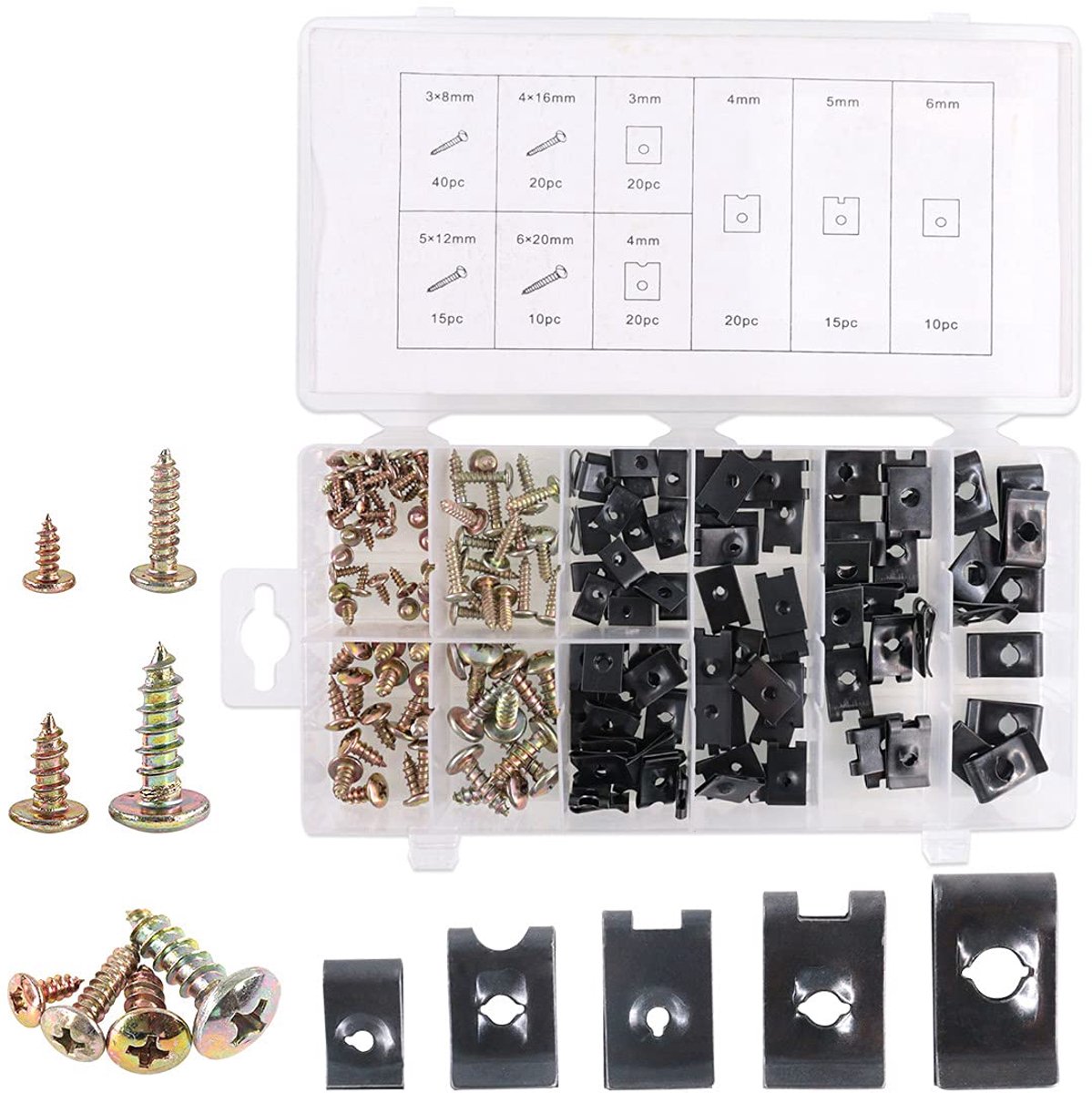 U-clip en schroeven assortiment 170-delig - verschillende maten - perfect voor interieurbevestiging - SnelShoppen