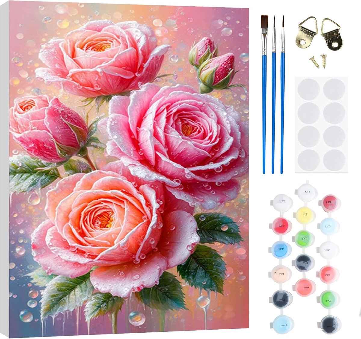 Schilderen op nummers 20x30 cm - Rozen schilderij - Inclusief verf en penselen - SnelShoppen