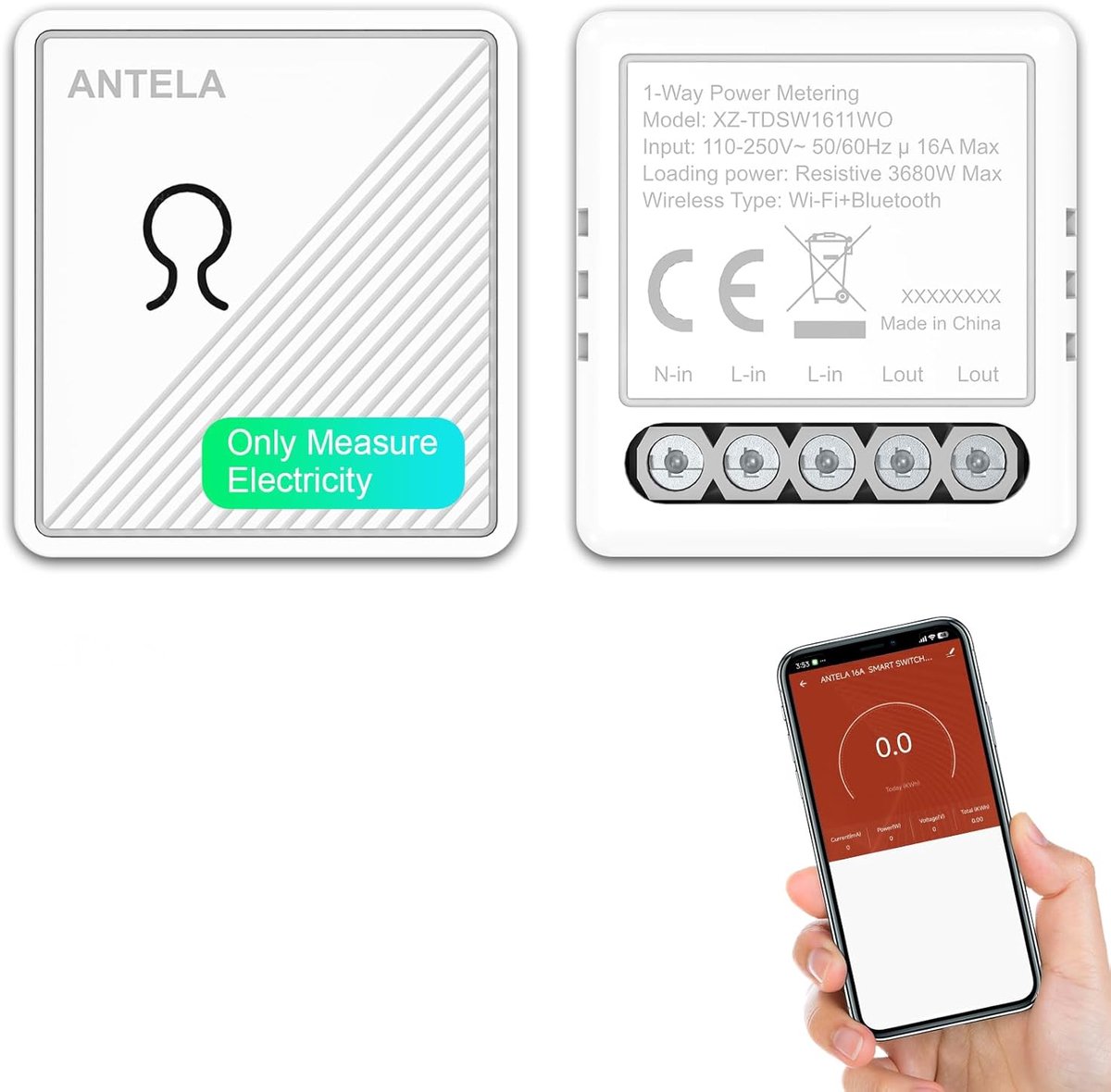 Smart relais 1-kanaals 16A - WLAN en Bluetooth - met energiebewaking - bedien via Smart Life app - SnelShoppen