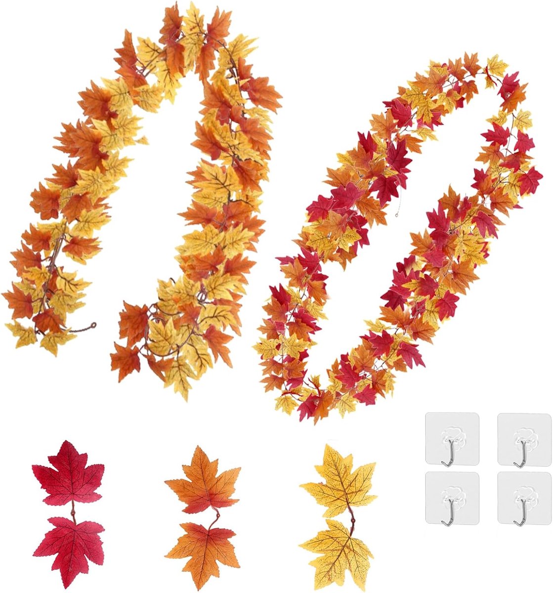 Allecta - Kunstesdoornbladeren Hangplant Slinger 2 Meter Per Stuk - Herfstdecoratie voor Tuin, Open Haard en Feest
