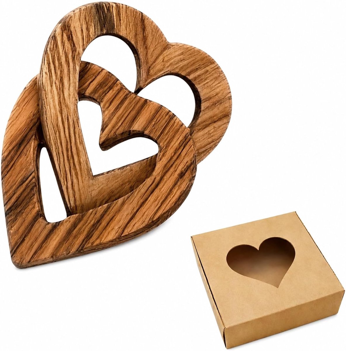 Gegraveerde olijfhouten harten - handgemaakt - duurzaam cadeau - perfect voor bruiloften - SnelShoppen