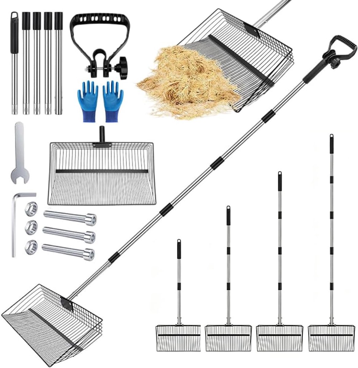Kippenpoepschep 38 cm - 4-in-1 verstelbaar - ideaal voor kippenhokken en geitenstallen - verhoogt reinigingscomfort - SnelShoppen