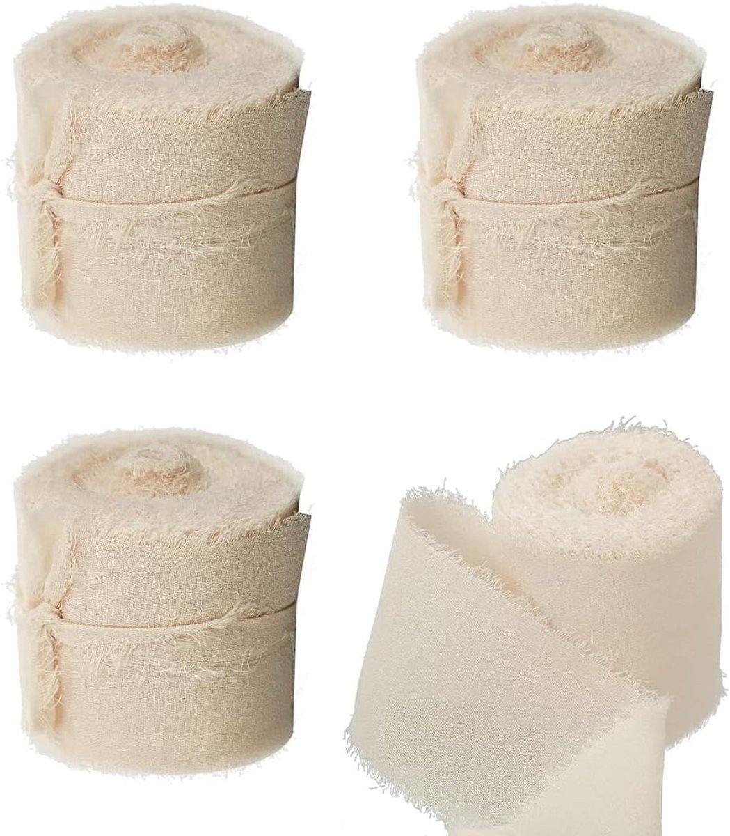 Chiffon 3,8 cm Champagne 20 m Zijden Decoratief Tule Schoolzak Bruiloft Geweven Lint