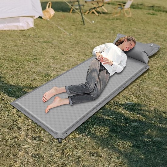 Zelfopblazende slaapmat, 5 cm, luchtmatras, zelfopblazend, 192 x 66 cm, campingmatras met opbergtas, geschikt voor yoga, picknick, camping, op het strand en andere gelegenheden, grijs — afbeelding 3