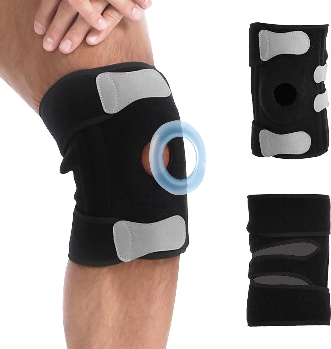 2 stuks verstelbare kniebandage, kniebandage met zijdelingse stabilisatoren en gelpatella-bekleding, ademende kniesteun bij artrose, meniscus, ACL, gewrichtspijn, voor sport en dagelijks gebruik