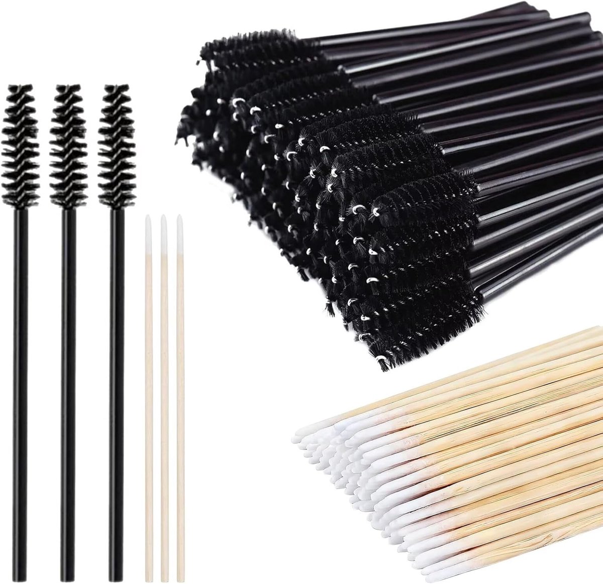 50 stuks wegwerp-wimperborstels en 100 stuks wegwerp-microborstels, wimperverlengingsborstels, mascara-borstel, cosmeticakwasten, kit voor wimperverlenging, make-up, schoonheidssalon
