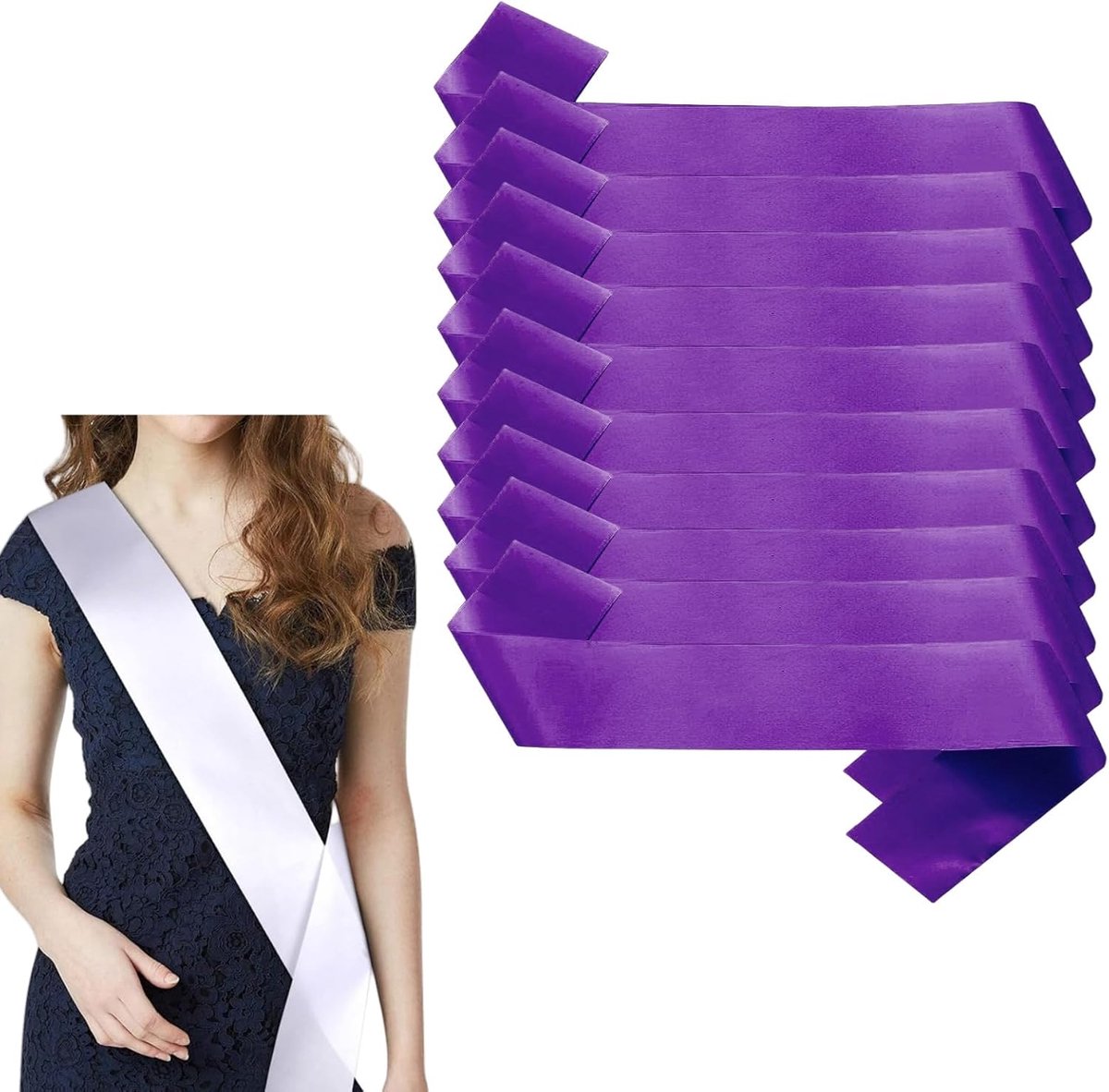 10 stuks, lege sjerp, sjerp bedrukken, doe-het-zelf, effen satijn, sjerp, individuele sjerp, blank, satijnen sjerp, deco, sjerp, bruid, voor bruiloft en feest (paars)