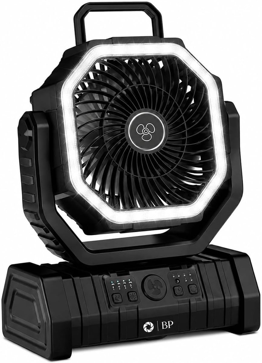 Tentventilator portable mini fan - met LED verlichting - 20.000 mAh batterij - ideaal voor kamperen - SnelShoppen