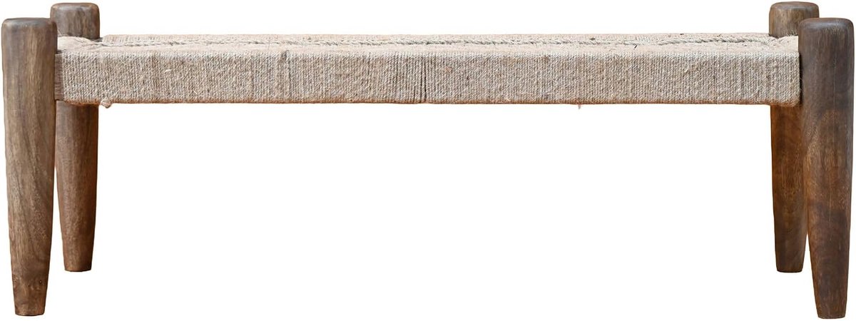 Zitbank 120 x 41,5 x 43 cm Jute Mango Massiefhout Bruin Handgemaakt | compacte halbank, stabiele gangbank, comfortabele bedbank, zitgelegenheid in de entree, hoge belastbaarheid van 200 kg