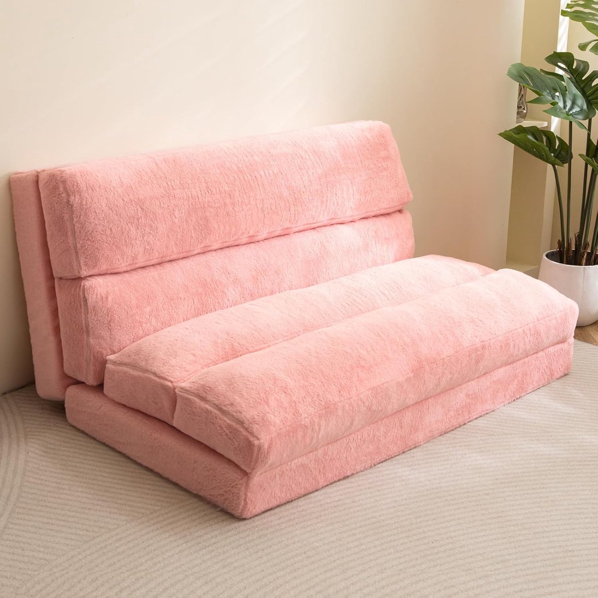 Zitzakbed, inklapbare slaapbank, vloermatras voor volwassenen, extra dikke 6-voudige opvouwbare vloerbank, vloerbank voor slaapkamer en woonkamer, roze, 100 x 240 cm