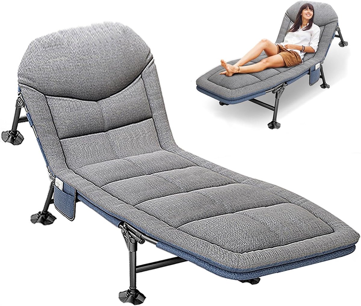 Ligstoel Opvouwbaar Campingbed, Karperbed, Ligbed met Zes Poten Draagbaar Bed, 210 x 68 cm, Opvouwbaar Bed voor Tuin, Camping, Strand, Patio en Reizen, grijs