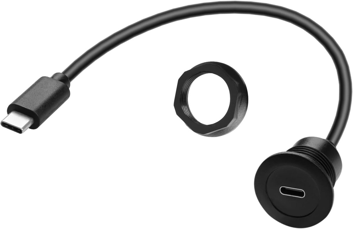 5 Gbps USB C inbouw adapter snel opladen korte kabel PD60W USB type C 3.0 mannelijk naar vrouwelijk schroefdraad vaste mount connector kabel, max 20V 3A, voor auto/camper/boot dashboard