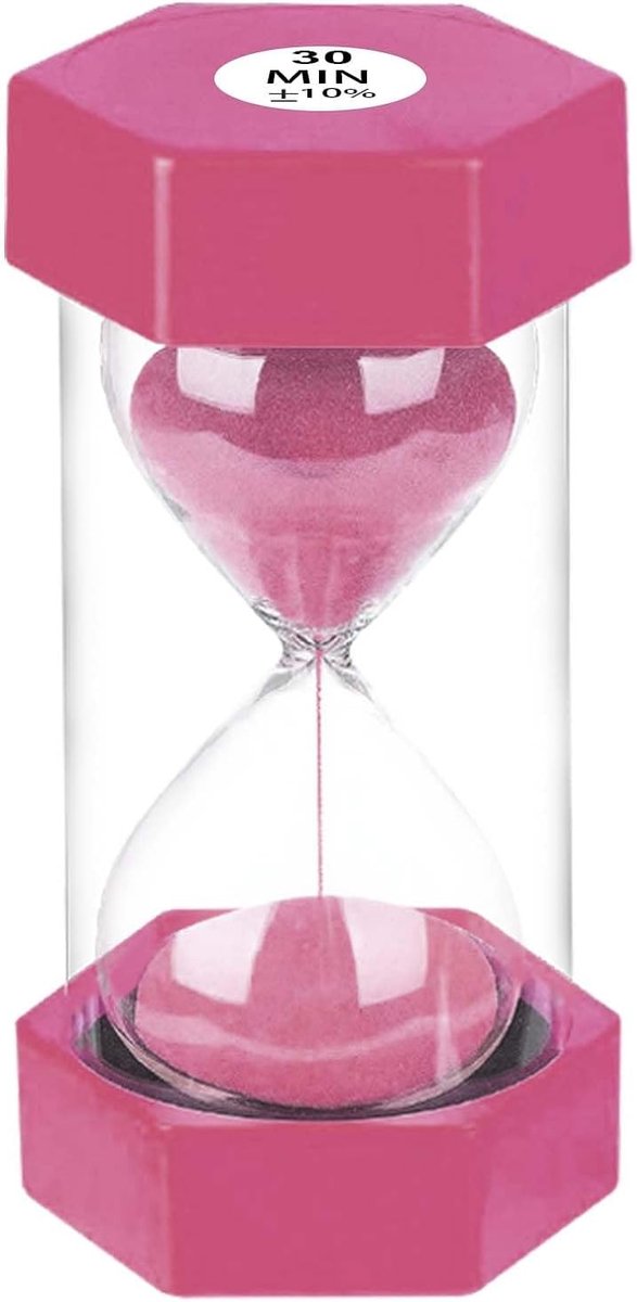 Zandloper, 30 minuten, roze, eierklokken, timerset, kleurrijk uurglas, zandloper voor kinderen, school, kinderen tandenpoetsen, kinderdagverblijf, kantoor, huis, decoratie, spelletjes