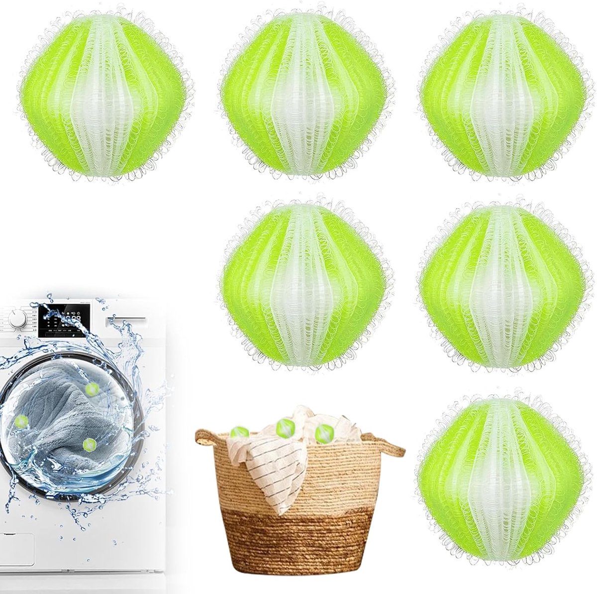 6 stuks haarvangers voor wasmachine, anti-haren bal, wasbal, herbruikbaar, voor kleding en beddengoed