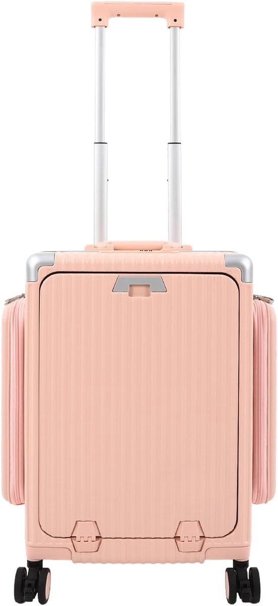 50 cm, pc-materiaal, wit, modern, hardshell-koffer, trolley, rolkoffer, handbagage met 4 universele wielen, USB en type C-aansluitingen, cijferslot, 44,96 x 22,86 x 56,9 cm, roze