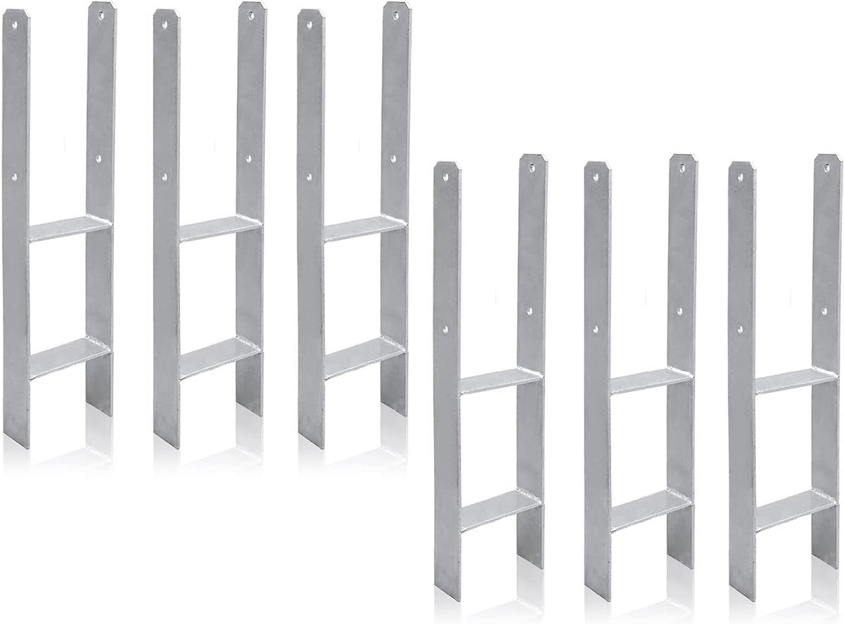 Palen, 121 mm, H-palen, thermisch verzinkt, duurzaam, vierkante houten palen, thermisch verzinkt, 600 mm lengte, materiaaldikte 5 mm, voor palen hek, carports, 121 x 600 x 60 mm