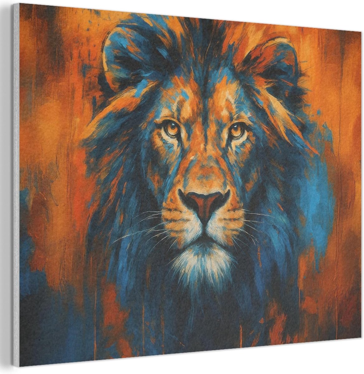 Vilten Wandpaneel 70x50 cm Kamer Muurdecoratie Woonkamer Slaapkamer Room Decor Wall Decoration Felt Art Panel Schilderij - Leeuwenkop - Oranje