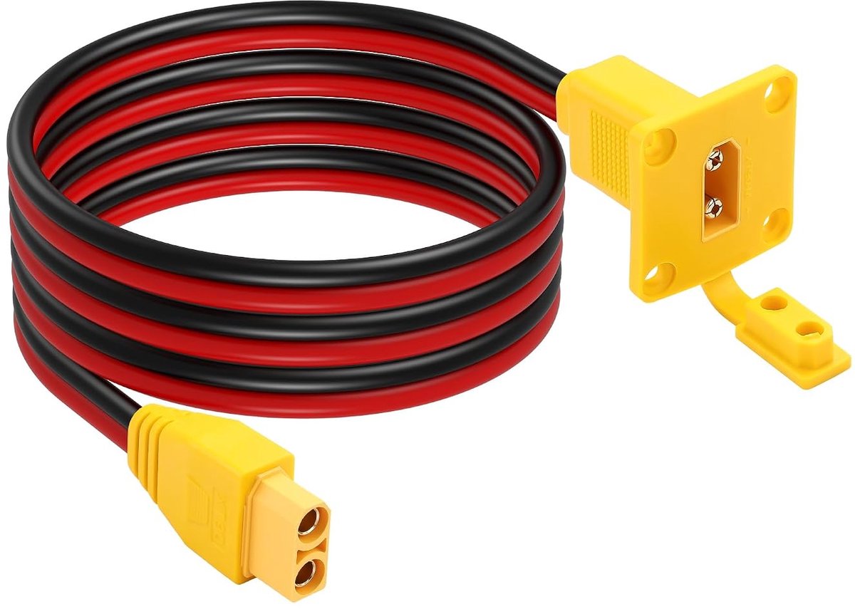 XT90 netsnoer voor paneelmontage, 10 AWG, XT90, stekker naar vrouwelijk, paneelinstallatiekabel voor Lipo-accu, FPV-drone, enz. (1 m)
