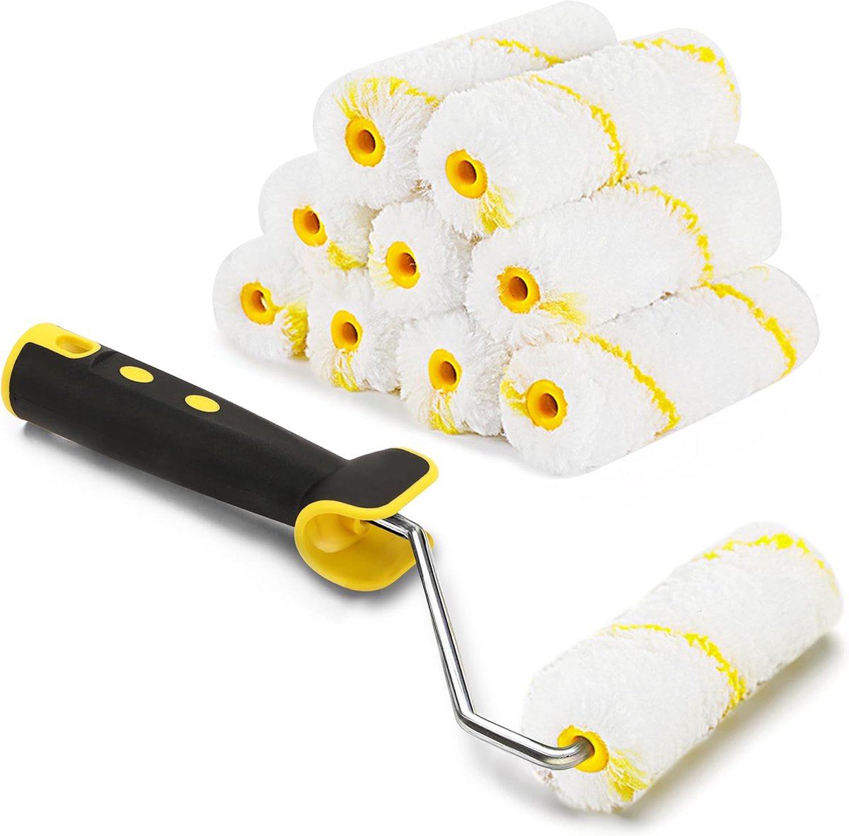 Verfroller Schilderswals - 11 stuks set Professionele verfroller, 10 verfrollers (Breedte 11cm) Compleet schilderset, Telescopische stang op te zetten, Schilders accessoires - Gevelverf