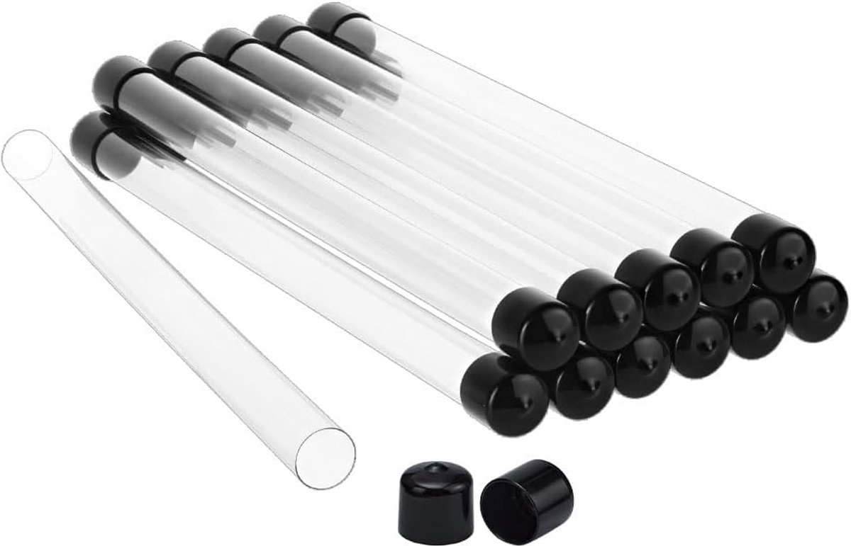 12 Set Heldere Stijve Buis 31cm Lengte Ronde Kunststof Slang met Dop 2cm OD 1.9cm ID Transparante Opslagbuis Draagbare Ronde Organizer voor Wierookstokjes, Kralen, Knoppen, Speldenopslag