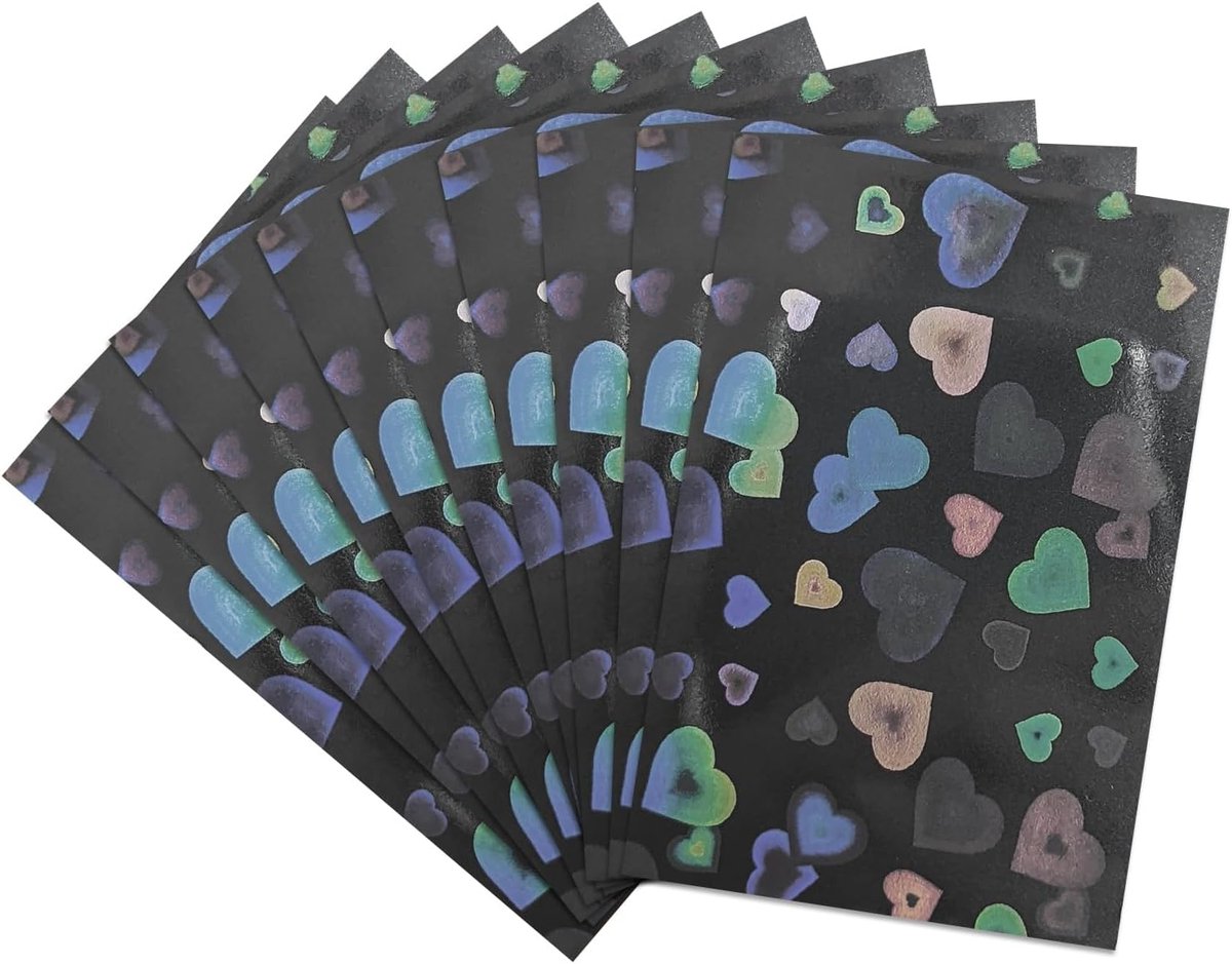 100 fotokaarthoezen, 3,5 inch x 1,5 inch kunststof kaartbeschermer hartvorm knipperende lasereffect kaarthoezen voor Kpop, fotokaarten, zwart