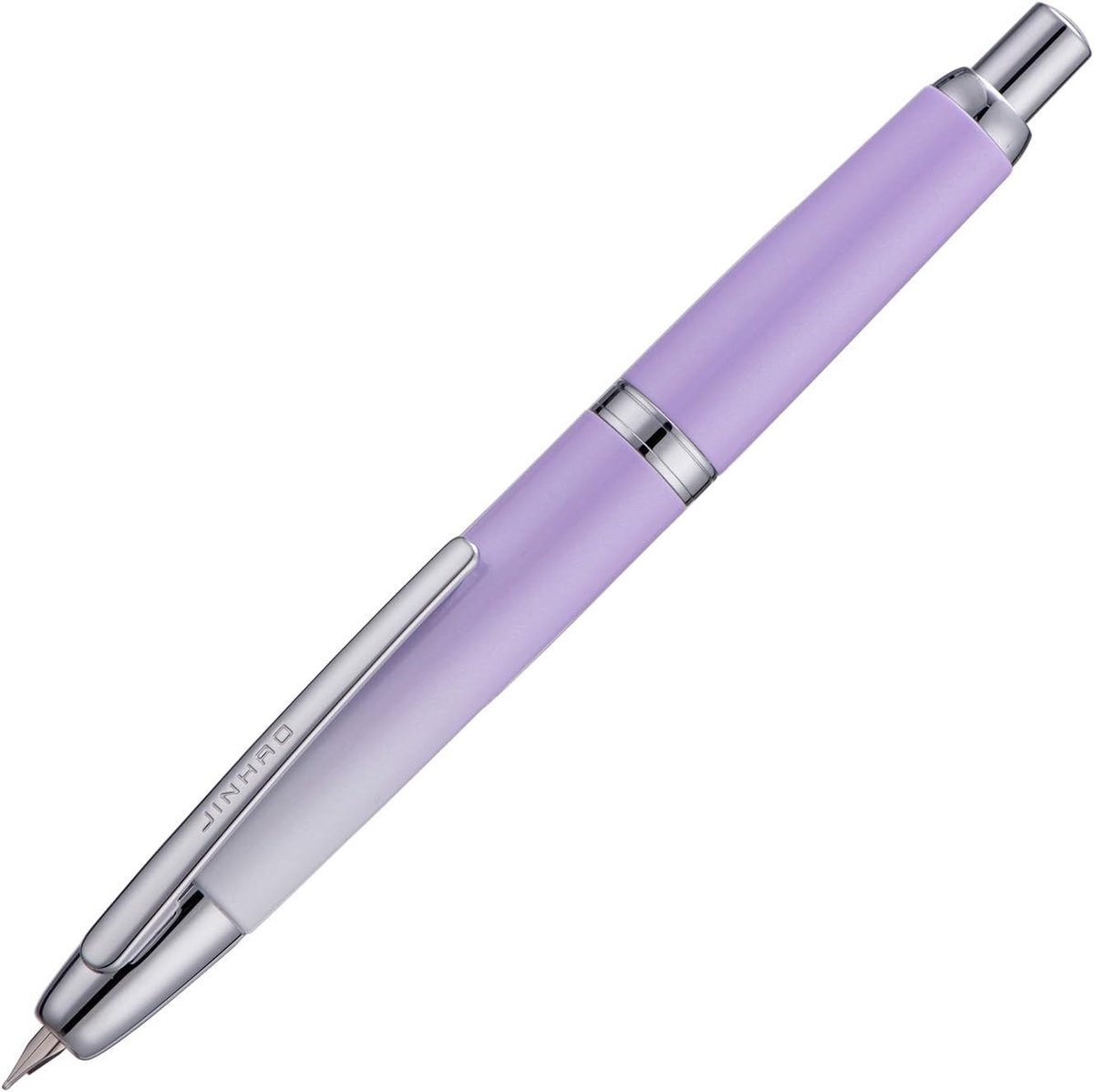 10 Serie vulpen met drukmechanisme, intrekbare smalle penpunt en inktconverter in metalen pennendoos, lichtpaars verloop (versie met zilveren clip)