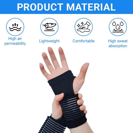 2 stuks polssteunen, polsbandage polsbandage met verstelbare klittenbandsluiting, polssteun voor sport en dagelijks gebruik, elastische steunbanden, zwart, voor vrouwen en mannen — afbeelding 3
