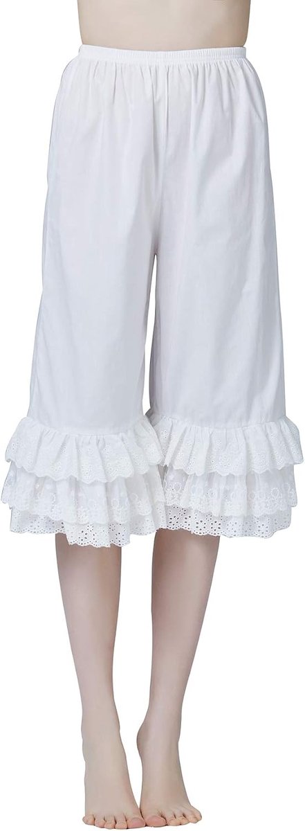 Bloomers Dames Katoen Vintage Ruches Pompbroek Lang Victoriaans Pyjamabroek Lolita Pompoen Pantalons Middeleeuwse Renaissance Broekonderrok Ivoor Beige