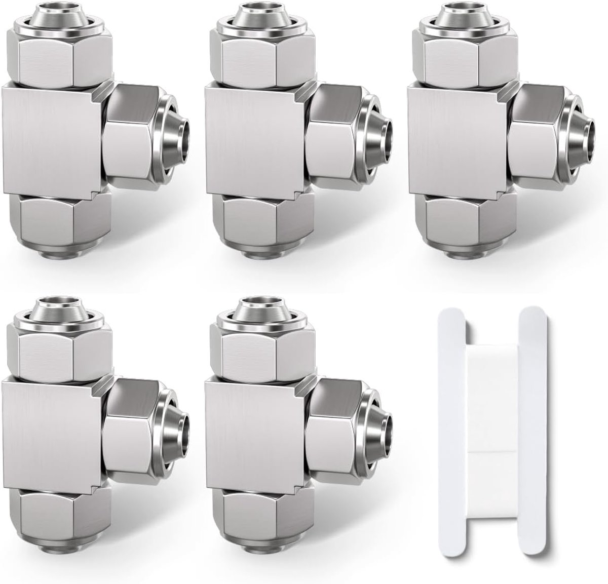 5 stuks 12mm 3 Manier Tee Push To Connect Lock Nut Tube Pneumatische Fitting, 3 Manier vernikkeld messing Quick KPE12 Luchtleiding Adapter