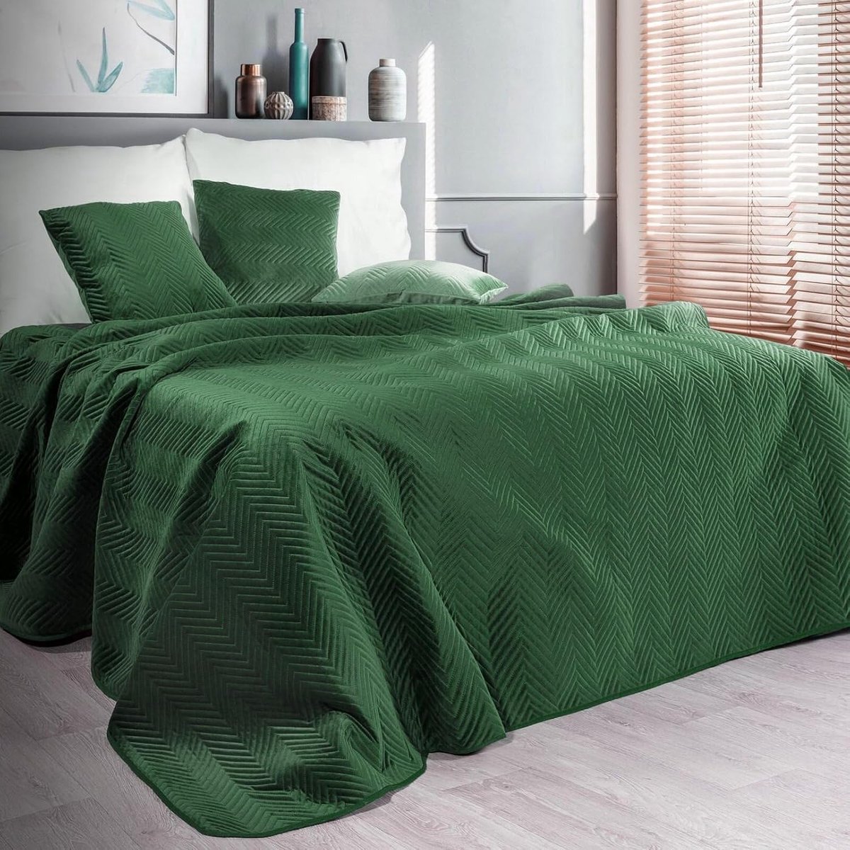 Sprei, stoeldeken, sofadeken, fluweel, quilt, voor woonkamer en slaapkamer (Sofia donkergroen, 230 x 260 cm)