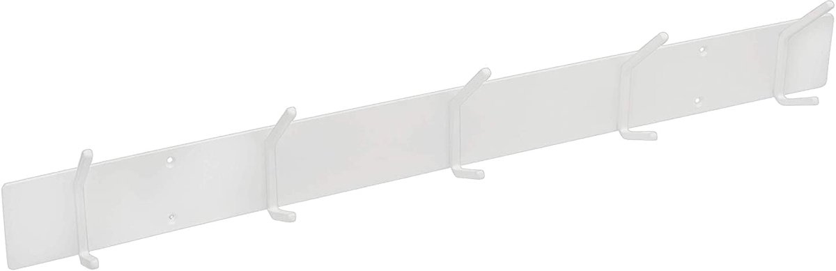 Large Five garderobelijst, wit, 5,3 x 75 x 10,4 cm, stijlvolle wandgarderobe van robuust staal met 5 dubbele garderobehaken, compacte en ruimtebesparende garderobehaken