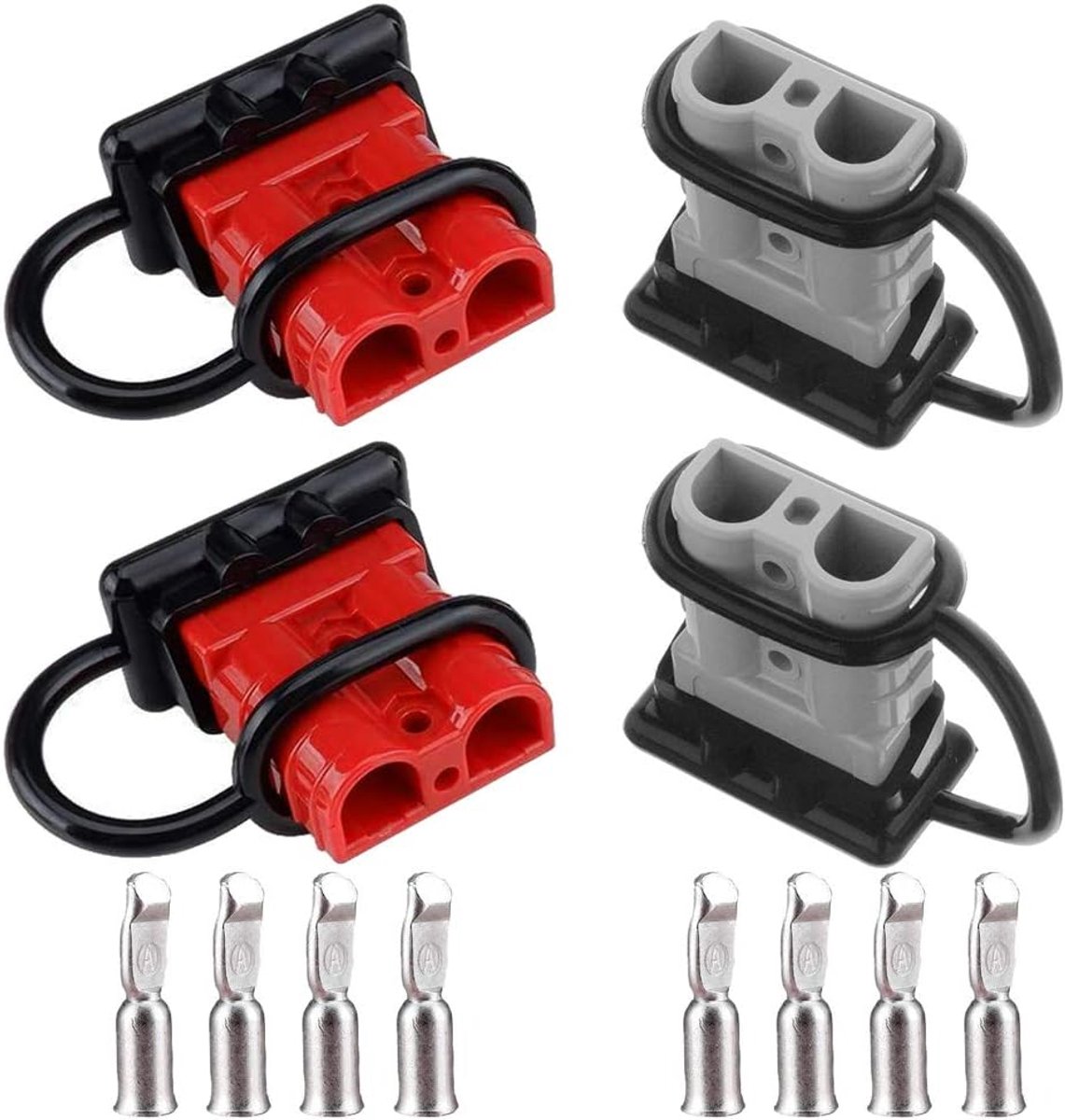 Accuaansluiting 50 A stekker, 50 A 600 V, trekhaak voor kabellier, Quick Connect accu, connector, snelaansluiting, stekker met stofkappen voor camper, rood en grijs