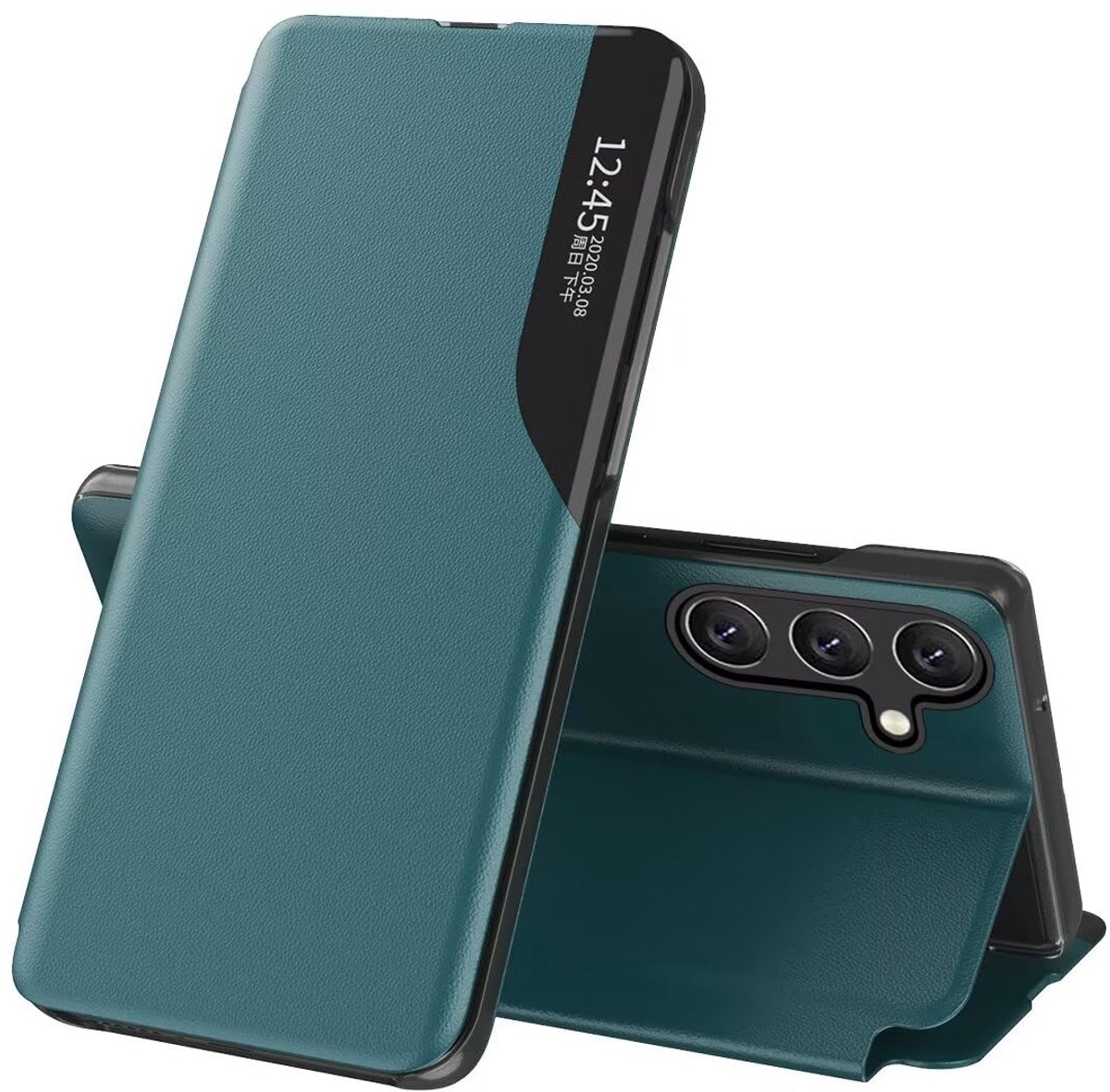 Lederen hoesje voor Samsung Galaxy S26 (6,3 inch inch) zijraam fliphouder, PU-lederen telefoonhoesje krasbestendig, schokbestendige beschermhoes - groen