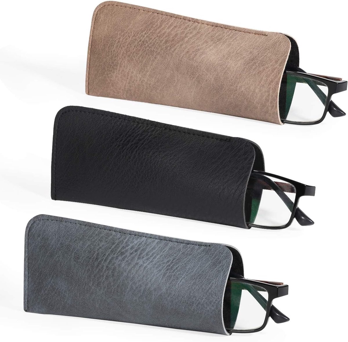 Brillenhoes set van 3 - PU leer - zacht en draagbaar - perfect voor bescherming - SnelShoppen