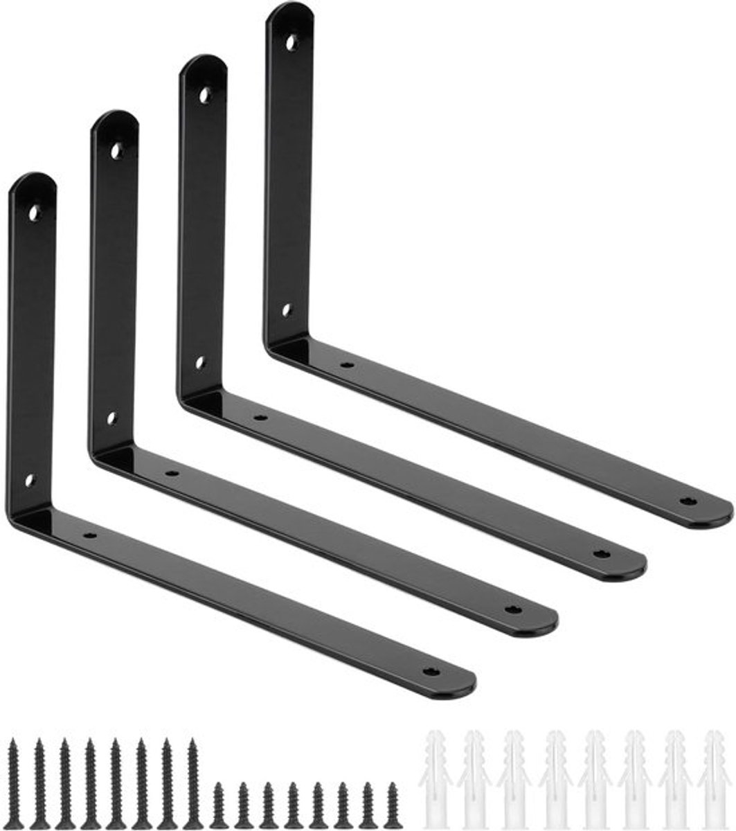 ® Set van 4 metalen plankbeugels 15x25cm, 90 graden plankbeugel voor wandmontageplank