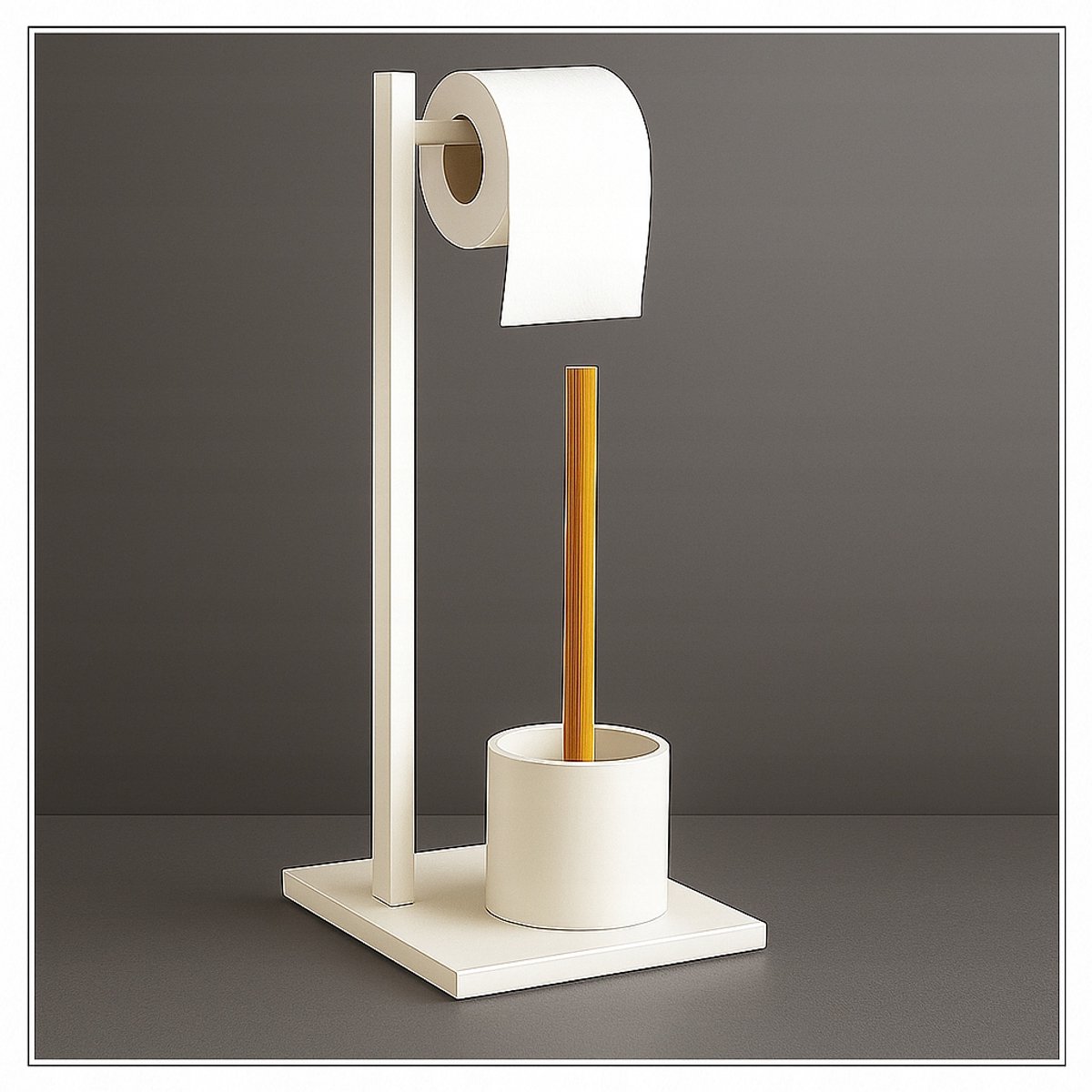 Merkloos 2-in-1 Toiletborstelhouder & Toiletrolhouder, Wit/Bamboe