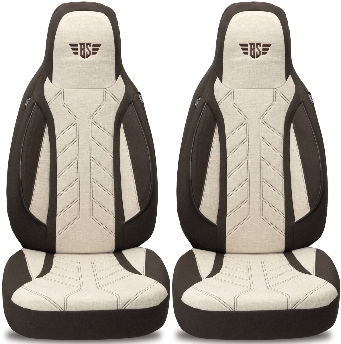 Autostoelhoezen voor Mercedes C-Klasse BJ 2007-14 – Stoelhoezen voor bestuurder en passagier in Bruin/Beige