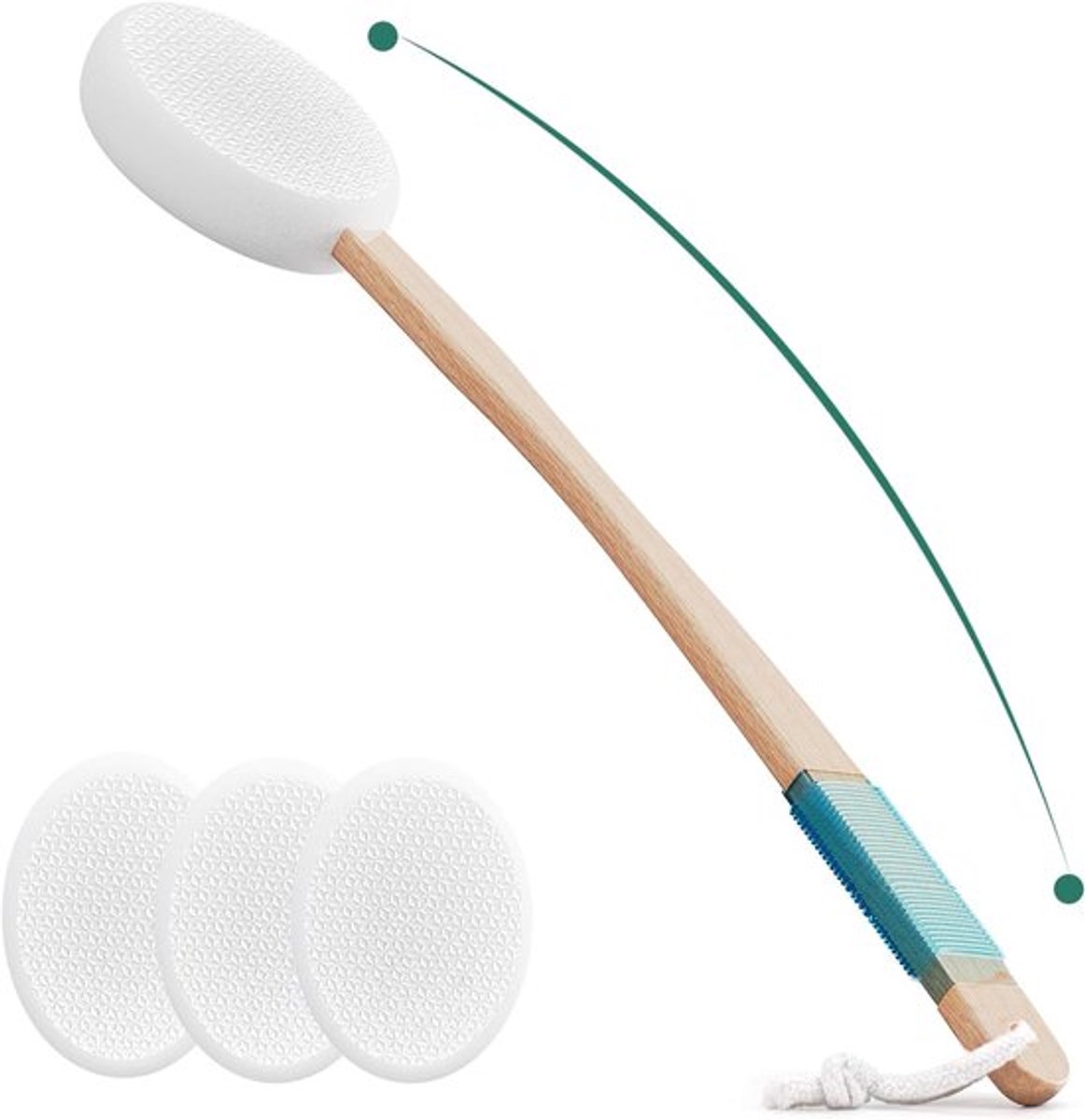 Lotion-applicator voor rug en voeten - Inclusief 4 vervangende pads - Met gebogen handvat van 43 cm - Geschikt voor kinderen, senioren en vrouwenruggen - Voor het aanbrengen van huidcrèmes en moisturizers - Handig voor rug en voeten - Wit