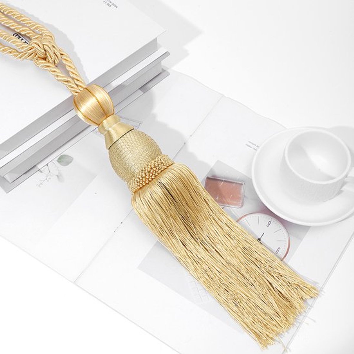 2 paar kwastjes gouden draad tennisbal hangende gordijnstrikken handgemaakte gevlochten koord decoratieve gordijnstrikken voor thuis en op kantoor gordijnen