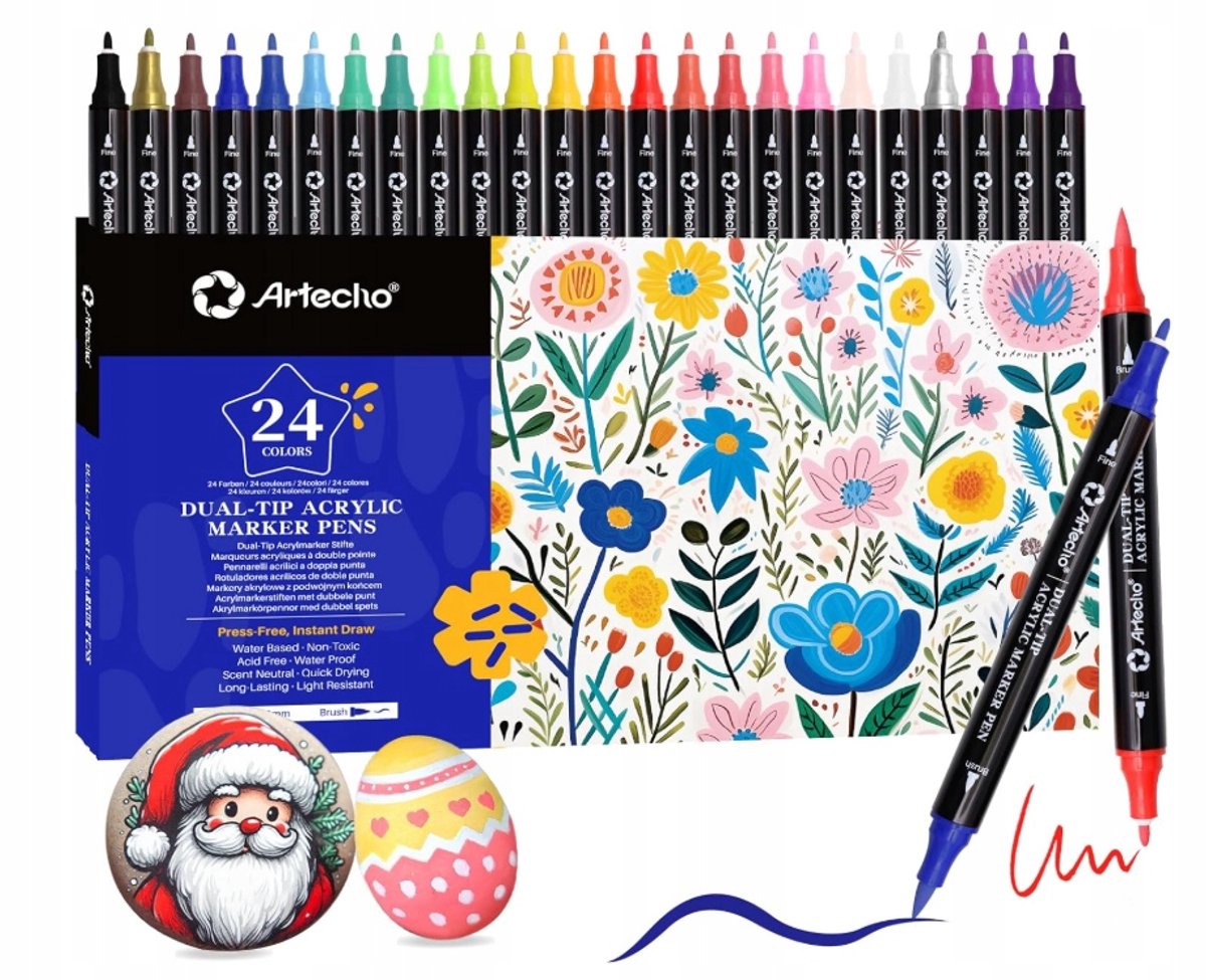 Acryl Markers 24 Kleuren - Dubbele Punt voor Glas, Hout, Steen