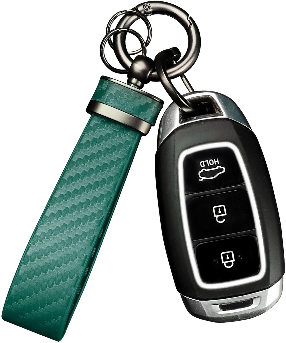 Autosleutelhanger koolstofvezel - groen leer - D-ring - stijlvolle autoaccessoire - ShopVlot