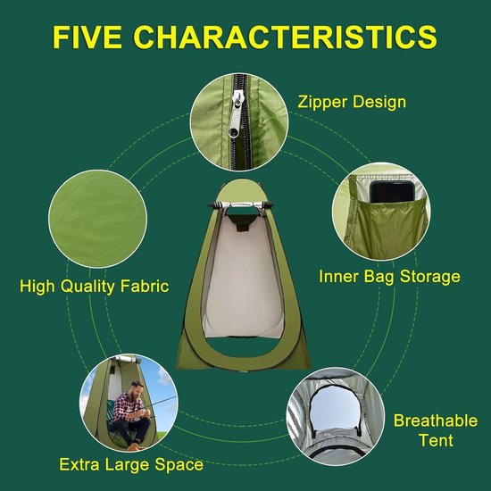 1 set - Privacytent - Snel op te zetten pop-up tent - Buitendouchetent - Omkleedtent voor op de camping - 150*150*190 cm - Geschikt voor kamperen, vissen en fotografie - Legergroen — afbeelding 4