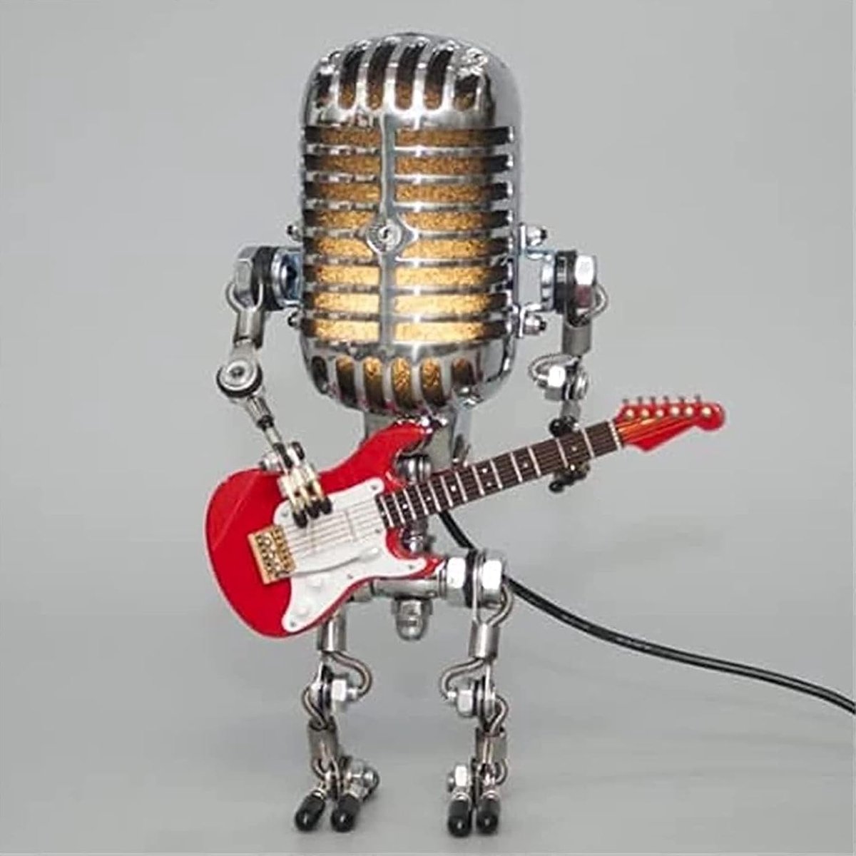 Robotlamp met vintage microfoon - Metaal met mini gitaar - Uniek design - Sfeervolle verlichting - ShopVlot