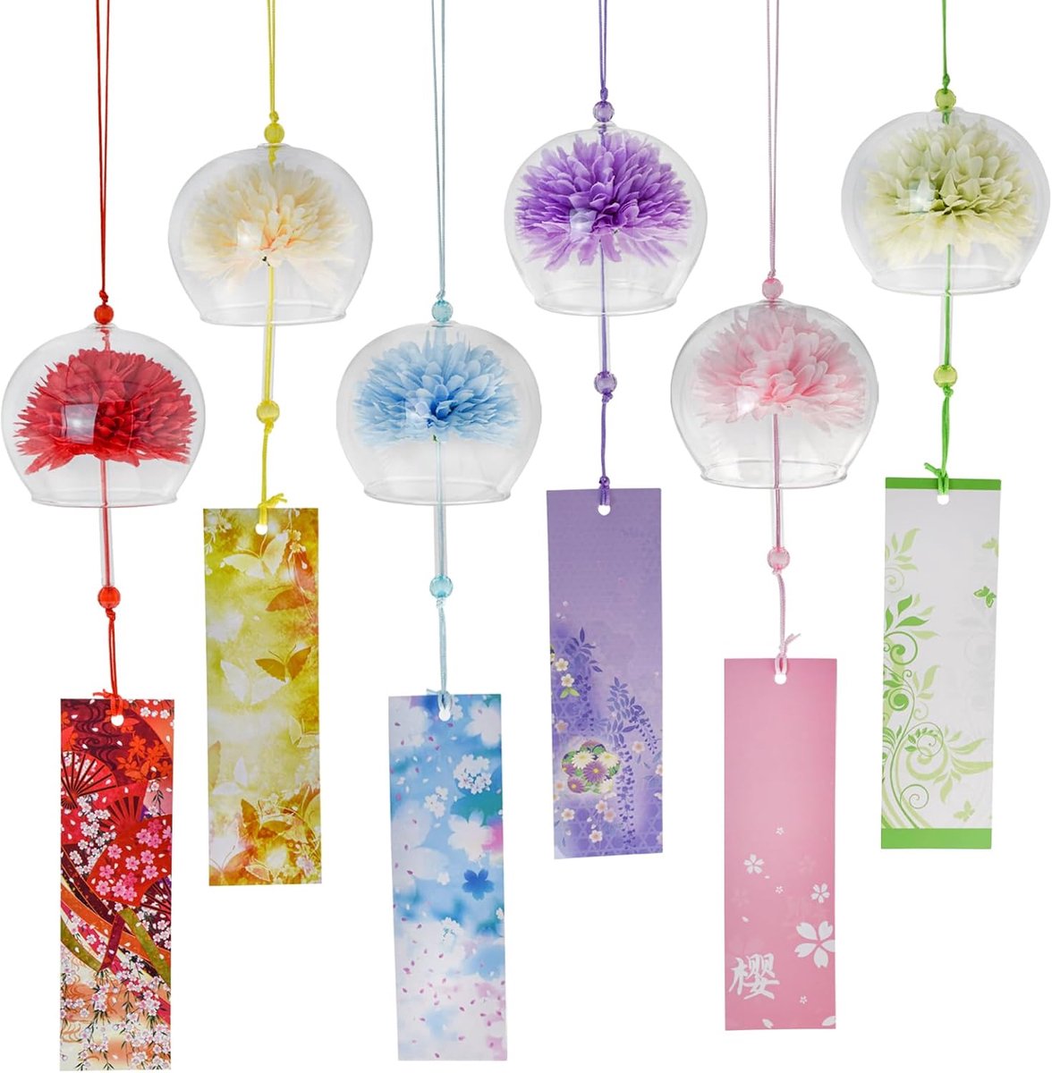 Windgong 6pcs - Kleurige glazen windgong - Handgemaakte bel - Creëer een betoverende sfeer - ShopVlot