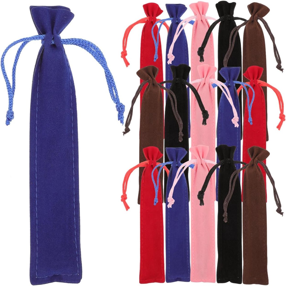 Pennenetui set van 20 - flanellen zakken met trekkoord - blauw - ideaal voor school en kantoor - ShopVlot