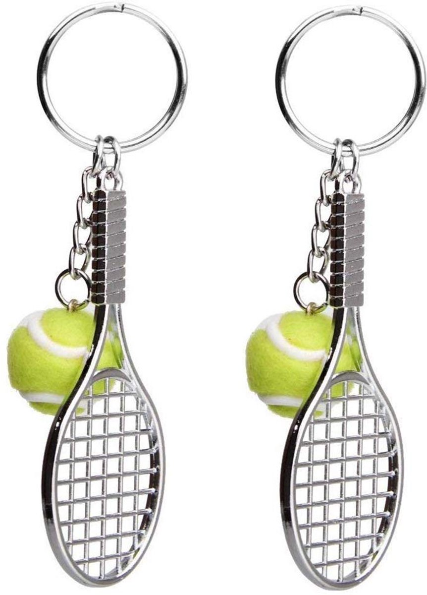 Sleutelhanger tennisracket 7,9 cm - metaal - tennisbal - perfecte accessoire voor tennisliefhebbers - ShopVlot