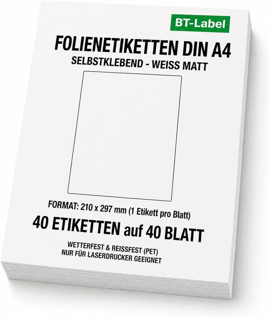 A4 zelfklevende labels 210 x 297 mm - weerbestendig - hoogwaardig polyester - ideaal voor buitengebruik - ShopVlot