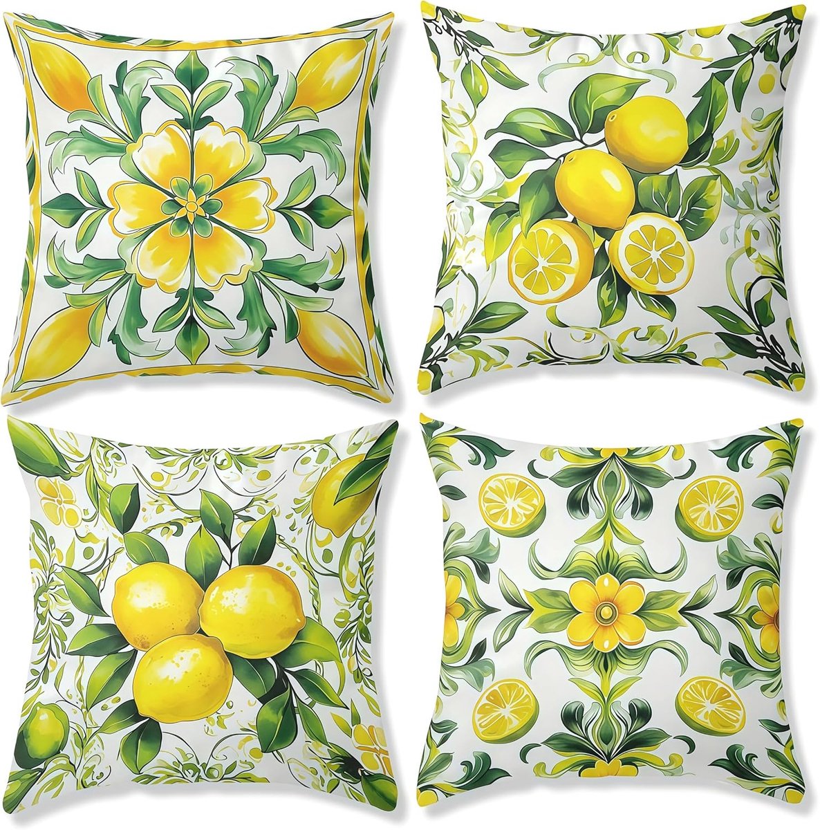 Kussenhoezen 45x45 cm - frisse gele citroen print - machinewasbaar polyester - perfect voor de woonkamer - ShopVlot