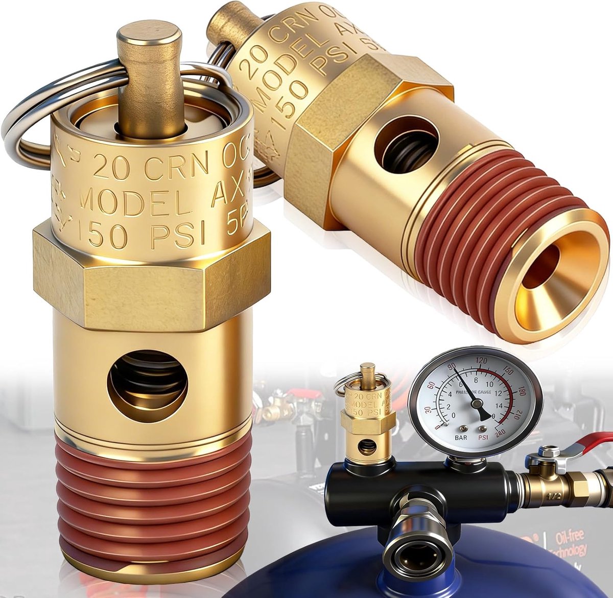 Veiligheidsklep 1/4" NPT - Messing - 150 PSI instelbare druk - Bescherming voor luchtcompressor - ShopVlot